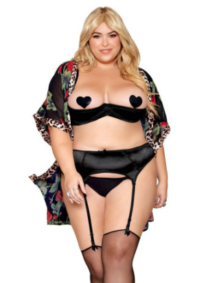 Soutien-gorge Demi-Seins, grande taille, en satin noir - DG13254XBLK